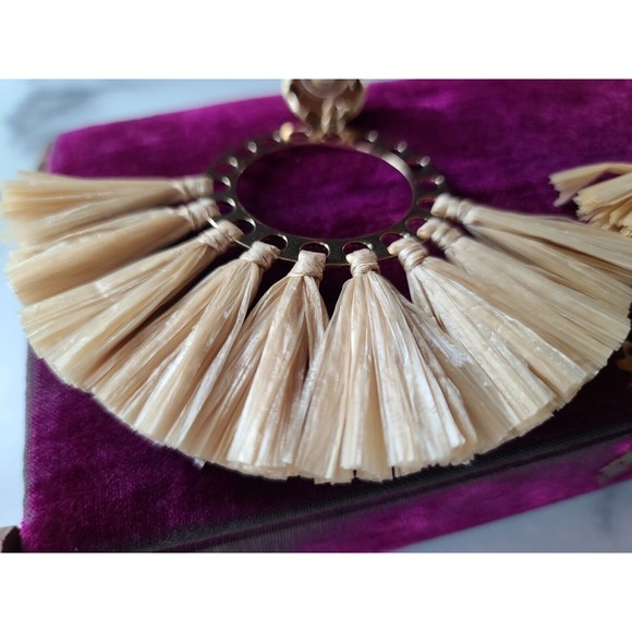 Straw Hoop Dangling Pierced Earrings - Picture 8 of 10